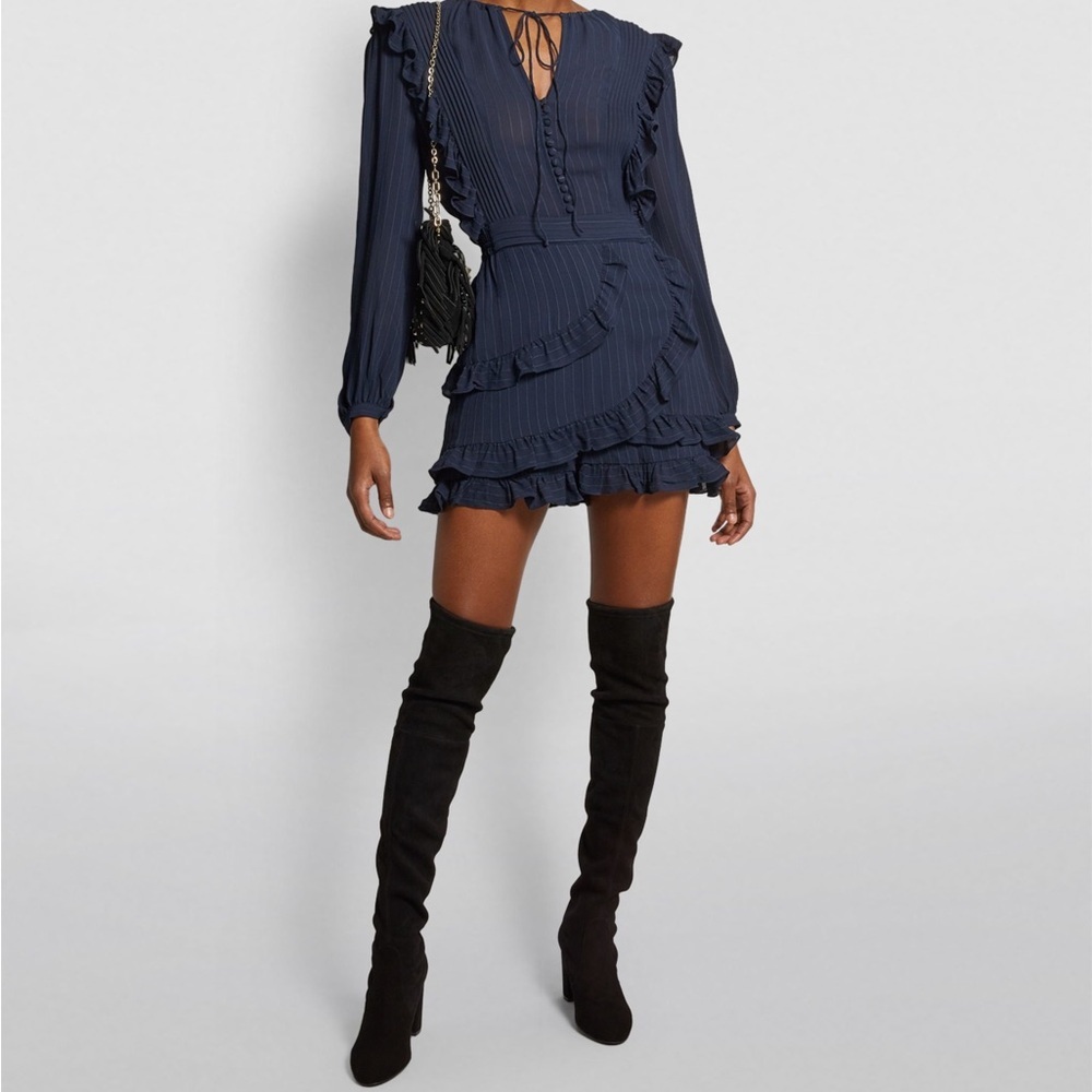 MAJE Ruffled Playsuit Navy Sz 36 (Small)